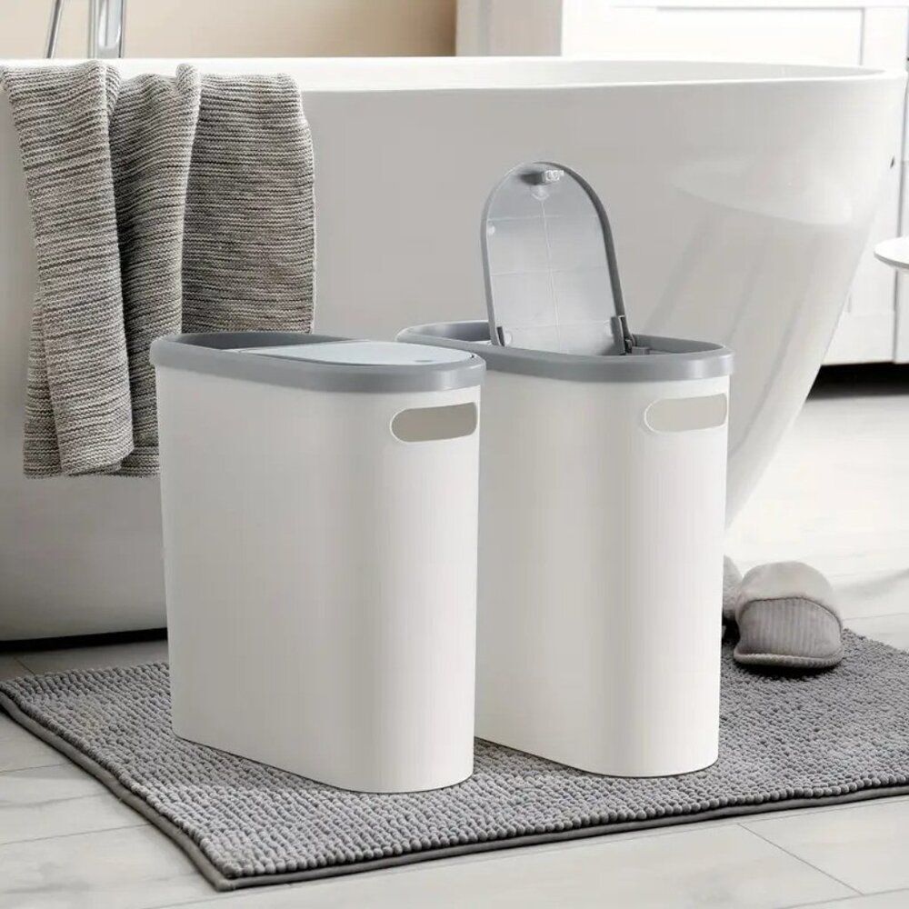 2/1pc Compact And Durable Plastic Bathroom Trash Can With Built-in Handles